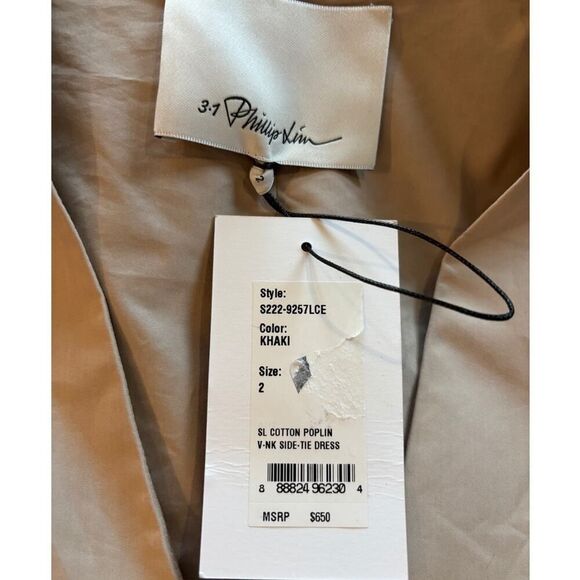 NWT 3.1 Phillip Lim V-Neck Side-Tie Cotton Poplin Dress 2 Pockets Unique 2 $650- - Picture 7 of 7